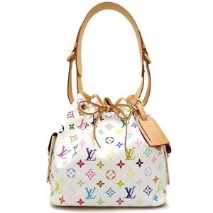 Rare!! Louis Vuitton White Multi Noe Petite Bucket Bag LV x TAKASHI MURAKAMI